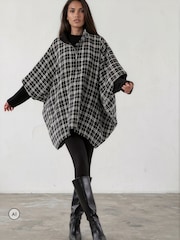 Religion Oversized Cosmos Poncho With Funnel Collar In Monochrome Check - Larawan 2 ng 8