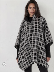 Religion Oversized Cosmos Poncho With Funnel Collar In Monochrome Check - Larawan 3 ng 8