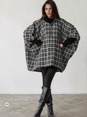 Religion Oversized Cosmos Poncho With Funnel Collar In Monochrome Check - Larawan 8 ng 8