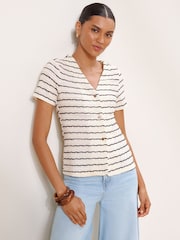 Lipsy White & Black Striped Short Sleeve Button Through Top - Image 1 of 5