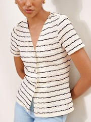 Lipsy White & Black Striped Short Sleeve Button Through Top - Image 3 of 5