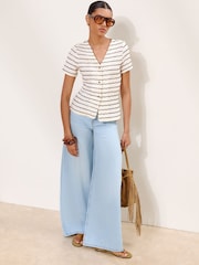 Lipsy White & Black Striped Short Sleeve Button Through Top - Image 4 of 5