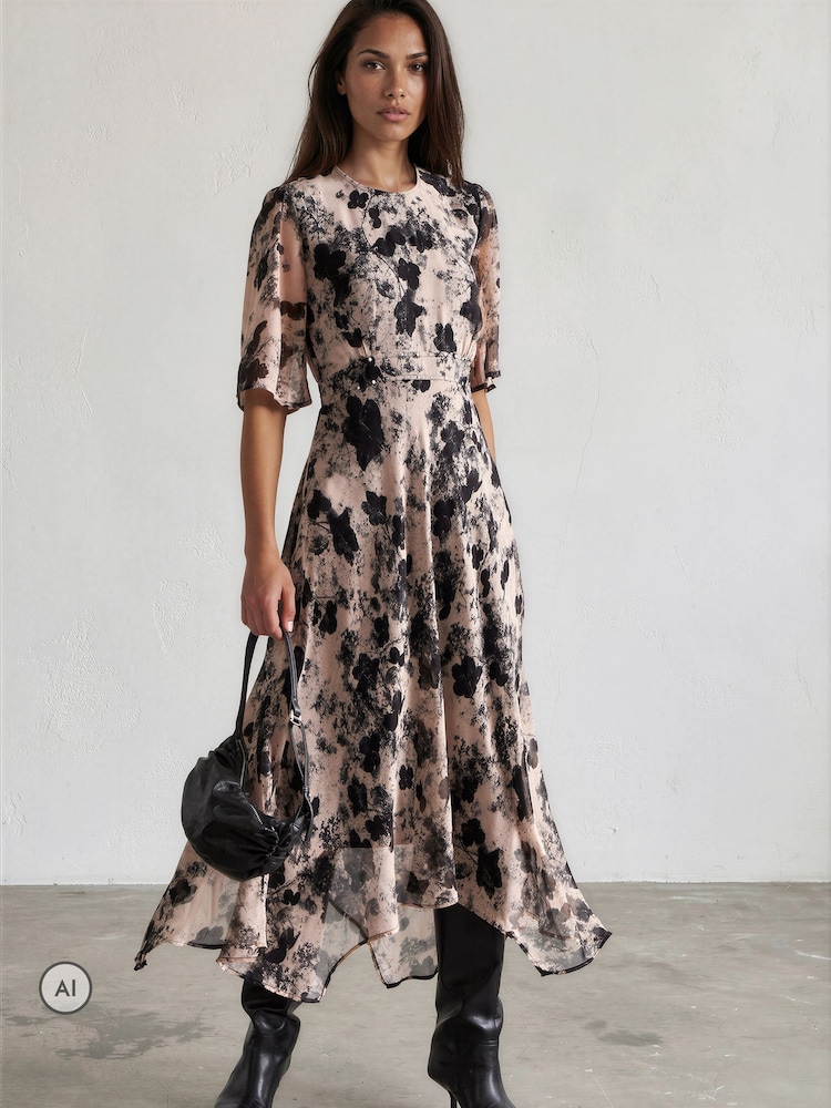 Religion Nude Solstice Tea Desk to Dinner Dress with Crew Neck Print - Image 1 of 8