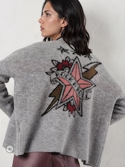 Grå - Religion Forever-cardigan med stjerne-rock-n-roll-jacquard - Bilde 1 av 8