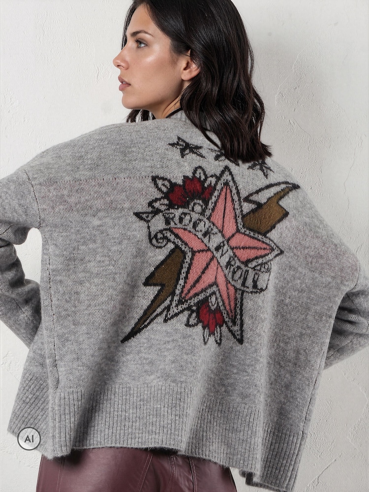 Grå - Religion Forever-cardigan med stjerne-rock-n-roll-jacquard - Bilde 1 av 8