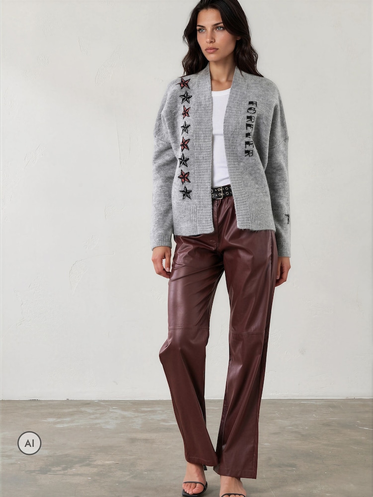Grå - Religion Forever-cardigan med stjerne-rock-n-roll-jacquard - Bilde 2 av 8