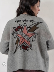 Grå - Religion Forever-cardigan med stjerne-rock-n-roll-jacquard - Bilde 6 av 8
