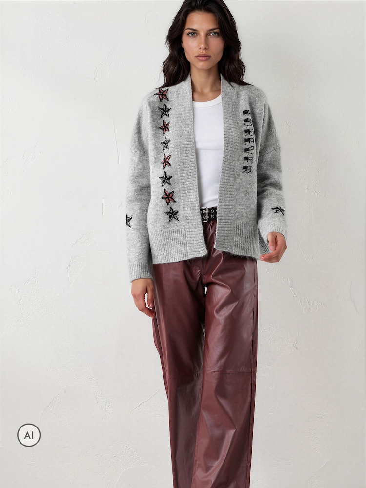 Grå - Religion Forever-cardigan med stjerne-rock-n-roll-jacquard - Bilde 8 av 8
