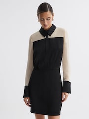 Reiss Black Veneto Fitted Shirt Mini Dress - Image 1 of 5