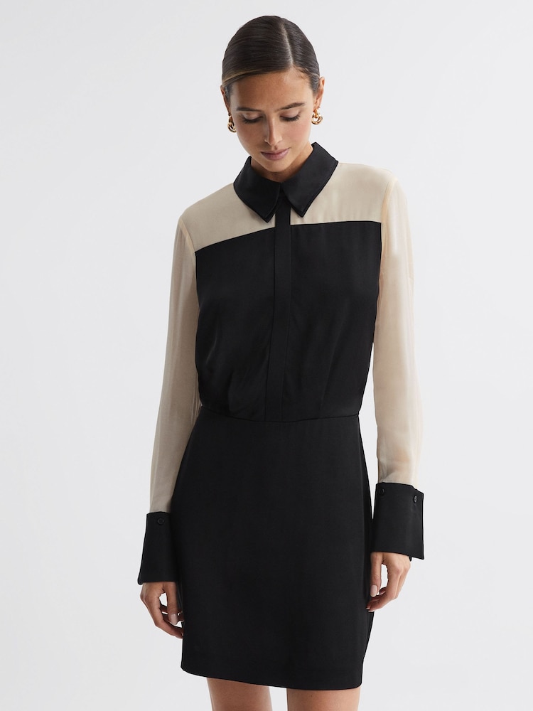 Reiss Black Veneto Fitted Shirt Mini Dress - Image 1 of 5