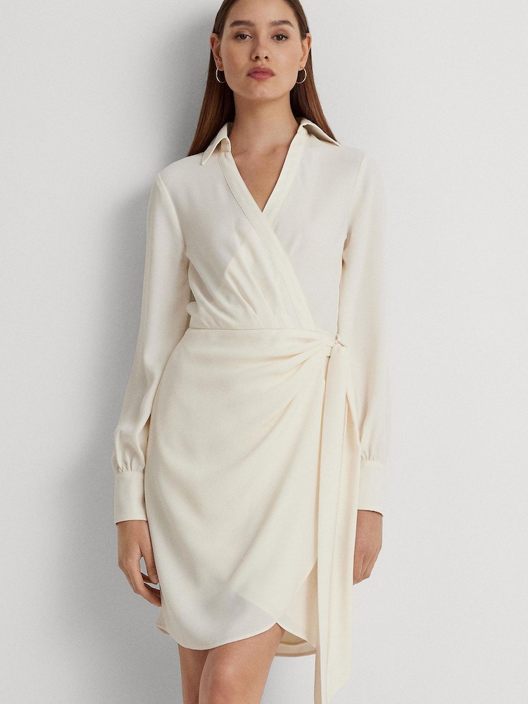 Lauren Ralph Lauren Cream Georgette Wrap Shirt Dress - Image 1 of 9