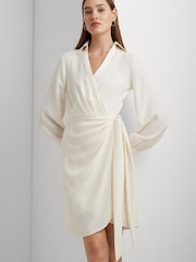 Lauren Ralph Lauren Cream Georgette Wrap Shirt Dress - Image 6 of 9