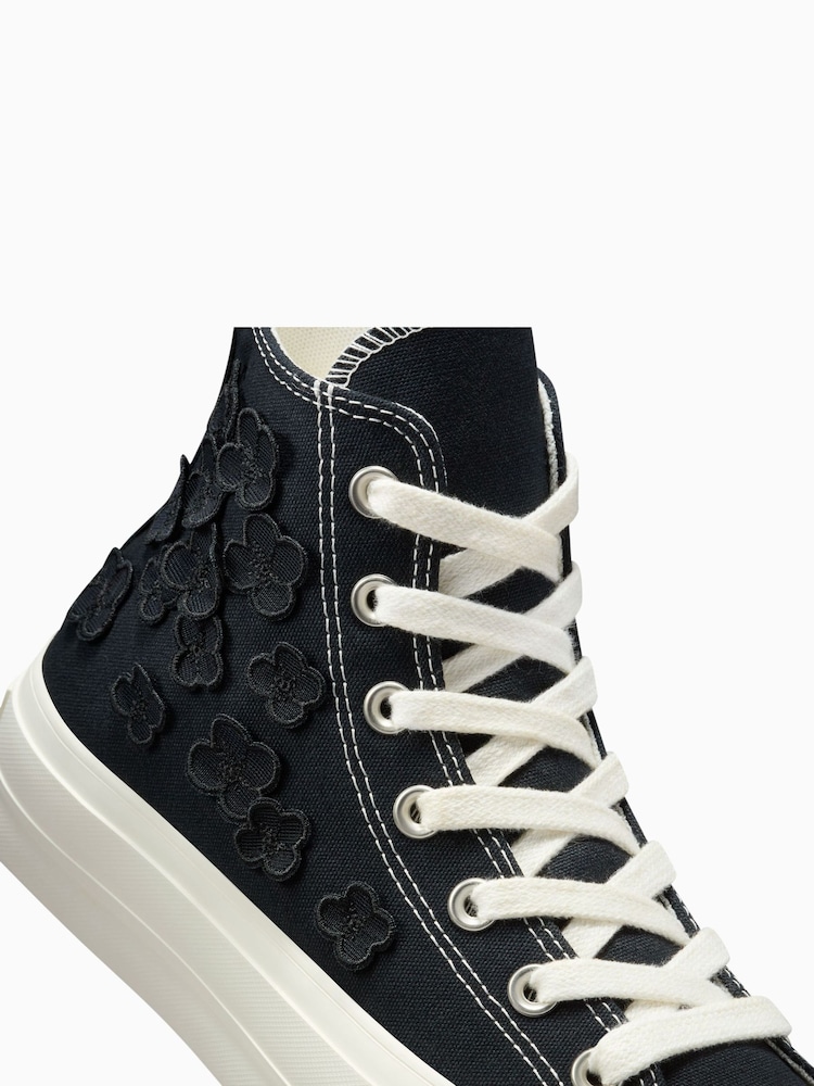 Converse Black Floral Detail Platform Lift Trainers - Image 11 of 11