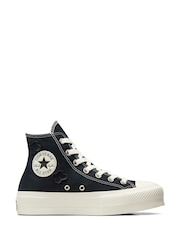 Converse Black Floral Detail Platform Lift Trainers - Image 3 of 11