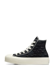Converse Black Floral Detail Platform Lift Trainers - Image 4 of 11