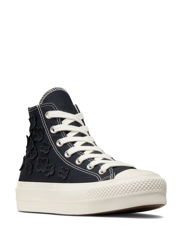Converse Black Floral Detail Platform Lift Trainers - Image 5 of 11