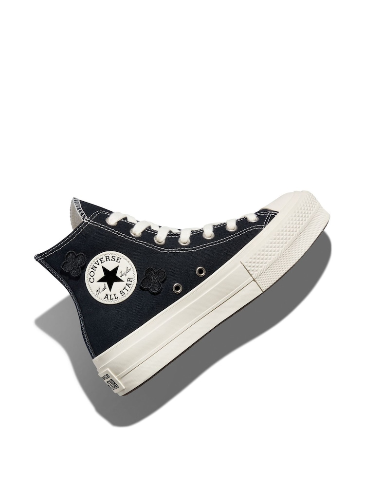Converse Black Floral Detail Platform Lift Trainers - Image 6 of 11