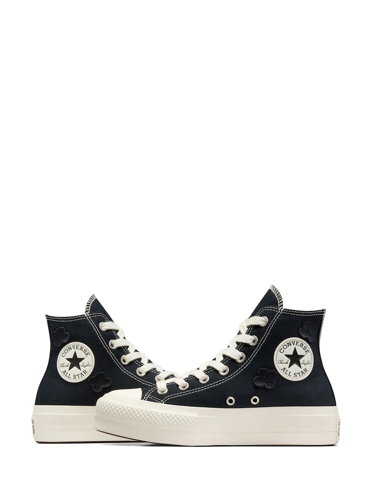 Converse Black Floral Detail Platform Lift Trainers - Image 8 of 11
