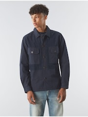 Pretty Green Navy Mountfield 100% Cotton Overshirt - Image 1 of 4