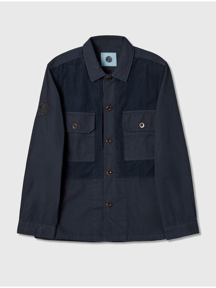 Pretty Green Navy Mountfield 100% Cotton Overshirt - Image 4 of 4
