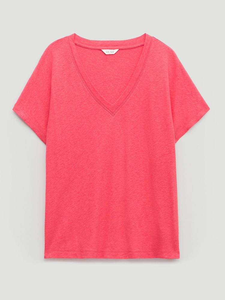 Розовый - Льняная футболка Blend с V-образным вырезом Hush Rosalia - Изображение 1 1