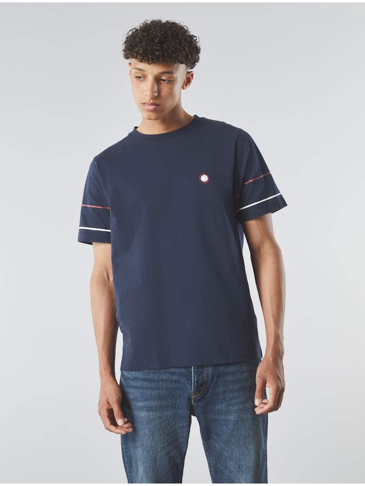 Pretty Green Navy Tilby 100% Cotton Tipped T-Shirt - Image 1 of 4