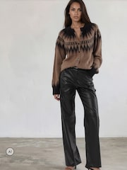 Religion Black Straight Leg 5 Pocket Faux Leather Jane Trousers - Image 2 of 7