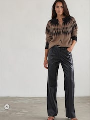 Religion Black Straight Leg 5 Pocket Faux Leather Jane Trousers - Image 5 of 7