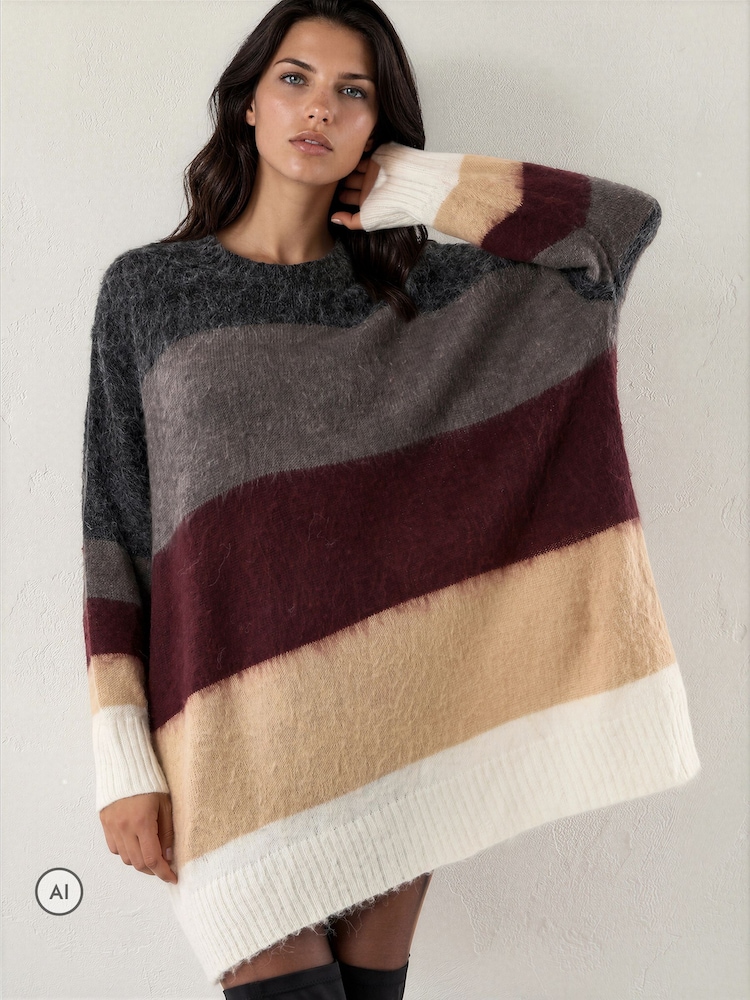 Religion Grey Oversized Katya Jumper Dress In Bold Stripe - Image 1 of 7