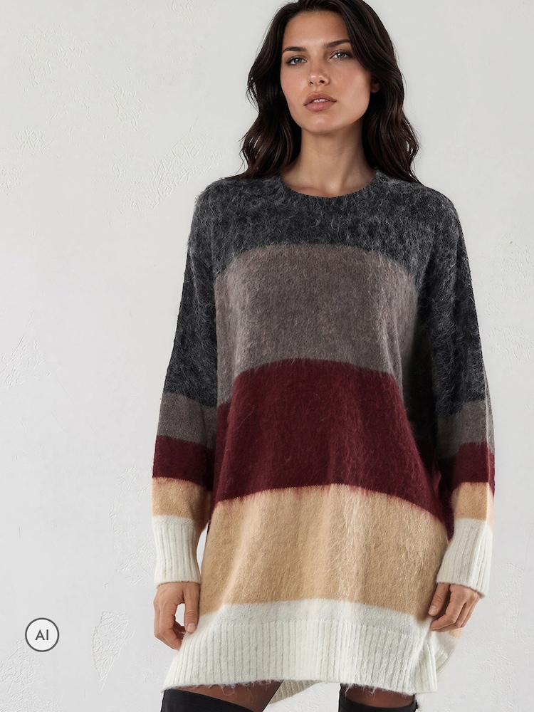 Religion Grey Oversized Katya Jumper Dress In Bold Stripe - Image 2 of 7
