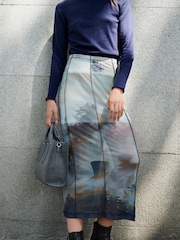 Blue Landscape Mesh Midi Skirt - Image 3 of 6