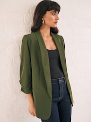 Khaki Green Relaxed Ruched Sleeve Blazer - Image 2 of 8
