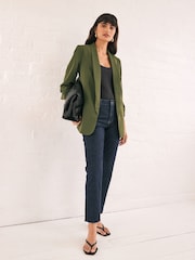 Khaki Green Relaxed Ruched Sleeve Blazer - Image 3 of 8