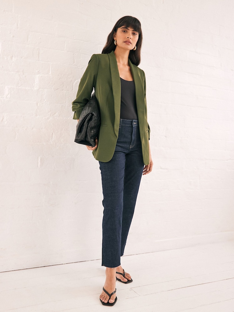 Khakigrün - Entspannter Blazer mit gerafften Ärmeln - Image 3 of 8
