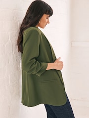 Khaki Green Relaxed Ruched Sleeve Blazer - Image 4 of 8