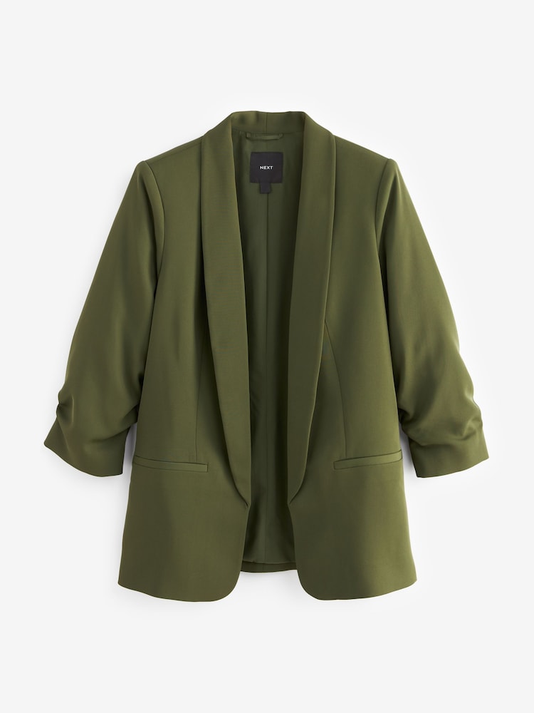Khakigrün - Entspannter Blazer mit gerafften Ärmeln - Image 6 of 8