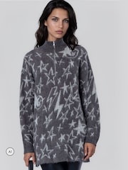 Grå - Religion Overdimensjonert Star Jacquard Burnt Strikket Starlight-kjole med glidelås og traktutringning - Bilde 3 av 8