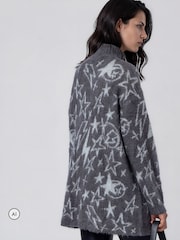 Grå - Religion Overdimensjonert Star Jacquard Burnt Strikket Starlight-kjole med glidelås og traktutringning - Bilde 4 av 8