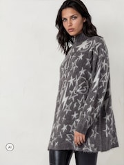 Grå - Religion Overdimensjonert Star Jacquard Burnt Strikket Starlight-kjole med glidelås og traktutringning - Bilde 6 av 8