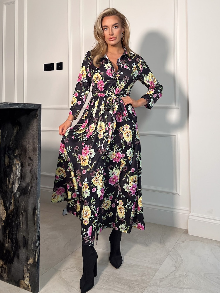 Girl In Mind Black Floral Brielle Shirt Maxi Dress - Image 1 of 4