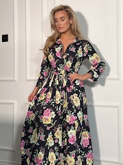 Girl In Mind Black Floral Brielle Shirt Maxi Dress - Image 4 of 4