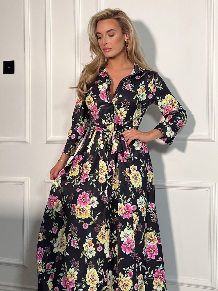 Girl In Mind Black Floral Brielle Shirt Maxi Dress - Image 4 of 4