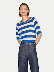 Jigsaw Blue Striped Merino Raglan T-Shirt - Image 1 of 4