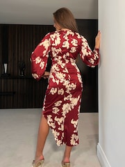 Girl In Mind Red Elsa Long Sleeve Wrap Asymmetric Dress - Image 2 of 3