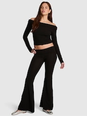 Victoria's Secret Pink Black Diamante Cotton Foldover Super Flare Leggings - Image 1 of 3