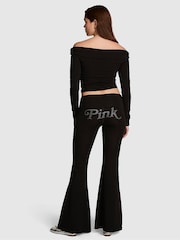 Victoria's Secret Pink Black Diamante Cotton Foldover Super Flare Leggings - Image 2 of 3