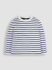 JoJo Maman Bébé Ecru Cream Navy Blue Stripe Breton Long Sleeved Top - Image 1 of 6