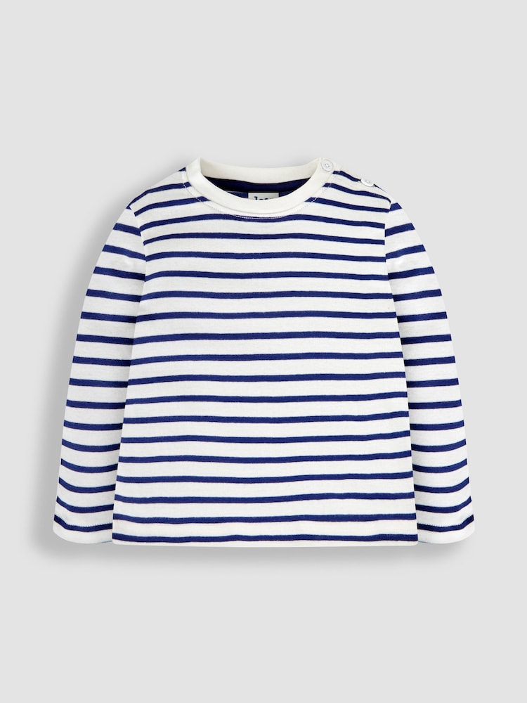 JoJo Maman Bébé Ecru Cream Navy Blue Stripe Breton Long Sleeved Top - Image 1 of 6