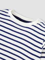 JoJo Maman Bébé Ecru Cream Navy Blue Stripe Breton Long Sleeved Top - Image 3 of 6