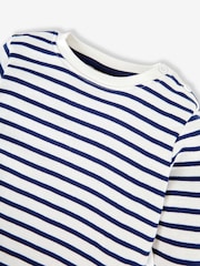 JoJo Maman Bébé Ecru Cream Navy Blue Stripe Breton Long Sleeved Top - Image 6 of 6